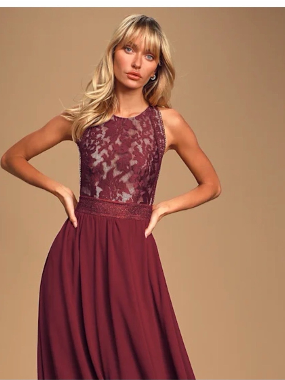 Lulu's Forever and Always Burgundy Lace Maxi Dress